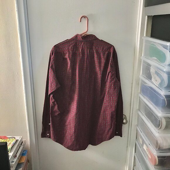 Men's Polo Button-Down Long Sleeve Shirt - Burgundy/Black/White - Size XL - Picture 5 of 5